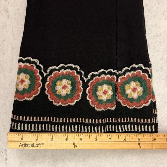 Driftwood Wyatt Jeans Womens L Black Pull On Boho Embroidered Hem Flare Leg NWT - Picture 8 of 14